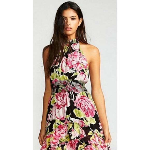 Free People Black in Full Bloom halter maxi dress NWOT Size Small - Picture 4 of 9